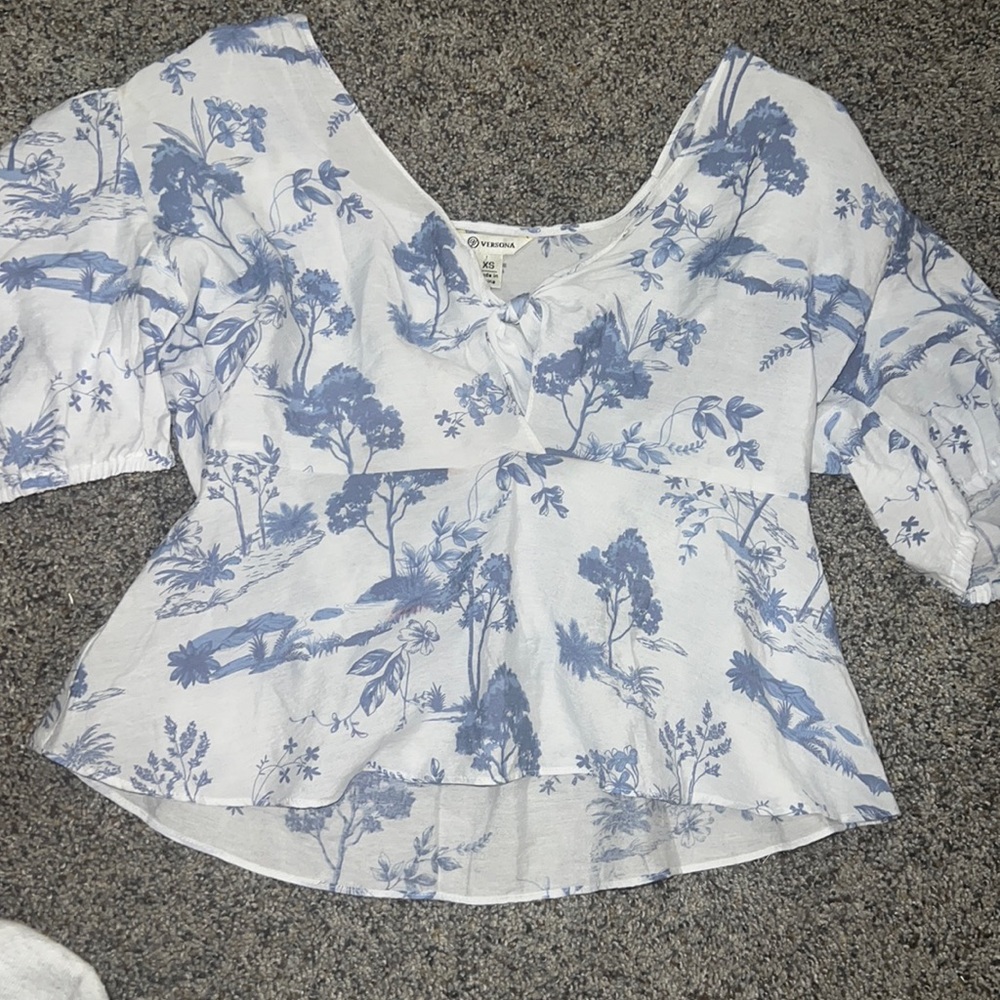 blue and white top